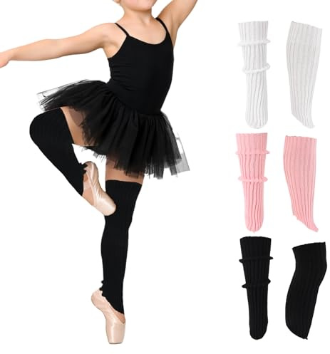 Fukaisu 3 Pair Ballet Leg Warmer, 3 Color Ballet Leg Warmer stirrup Ankle Knitted Warm Sock for Girl Teen Toddler Dance Practice Yoga (Black,White,Pink)