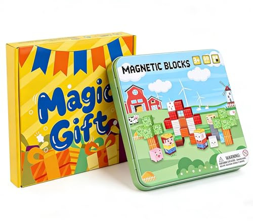 MEESHEEP Magnetic Blocks for Kids 49PCS Mini Travel Set with Tin