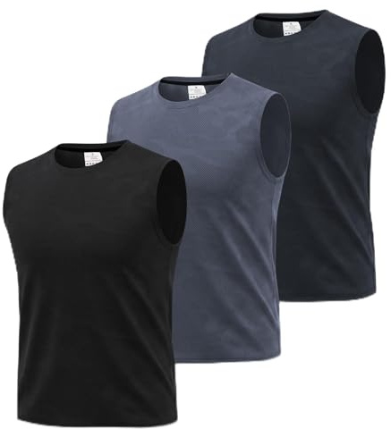 Superora 3 Pack Men's Athletic Vests Sleeveless Camouflage Jacquard Pattern | Quick-Dry Running Workout Breathable Mesh Fabric