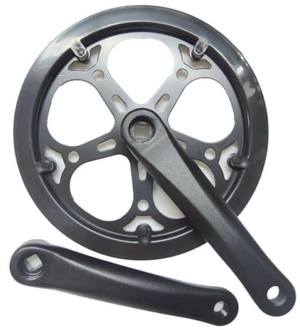 Hoppipola Juego de bielas de 170 mm con plato cuadrado de 48/52 dientes, incluye protector de cadena para bicicleta de carretera, MTB, Fixie y E-Bike, color negro