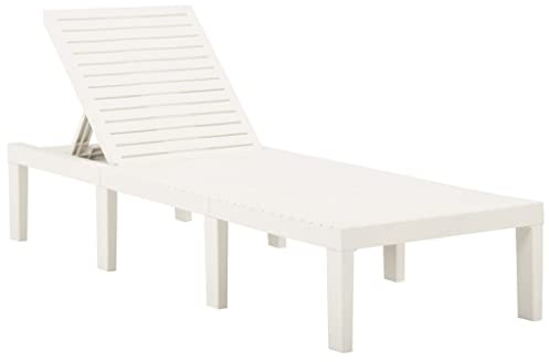 zylophax Chaise Longue Plastique Blanc transat Jardin réglable 5 Positions Confortable léger 195x65x32 cm extérieur terrasse Piscine Bronzage détente Repos