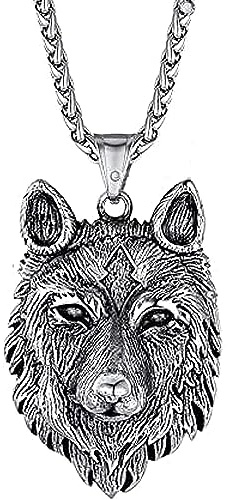 Xinlon Viking-varghänge, herrhalsband med varghuvud hänge, vikingahalsband för varghuvud hänge, för män, kvinnor, vargsmyckestillbehör, titanstål, Titan