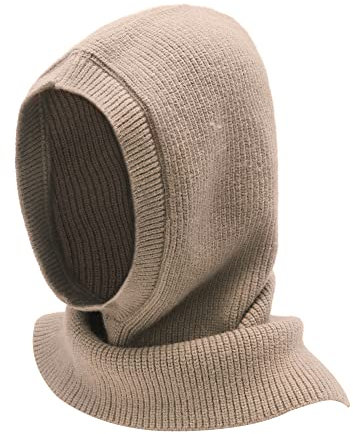 ZLYC Damen Winter Sturmhauben Stricken Winddicht Beanie Mütze Kapuzenschal(Solides Bräune)