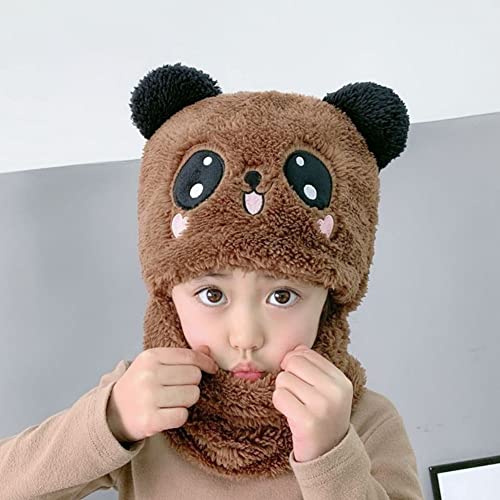 Hiver Chapeau Bonnet Écharpe pour Bébé Enfants,Cagoule Bébé Fille Garçon Mignon Bonnet Echarpe Hiver Chaud Cache Oreilles Chapeaux Tricoté Enfant Double Pompon Cagoule Balaclava pour Ski Snowboard