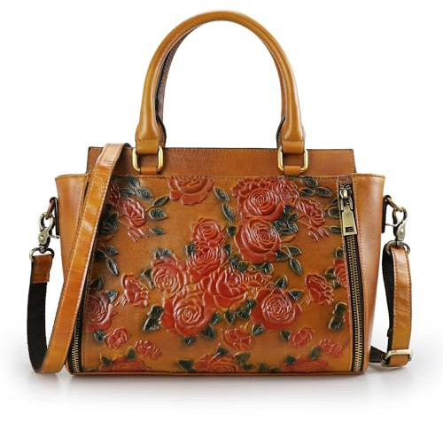 LETEULO Damen Umhängetasche Handtasche Leder Groß Shopper Lederhandtasche Schultertasche tolle Geldbörse für Büro Schule Einkauf Reise (Braun - XL)