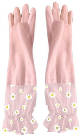 Vepoty Haushaltshandschuhe 1 Paar wasserdichte Latex-Reinigungshandschuhe Wiederverwendbare Geschirrspülhandschuhe Lange Küchenhandschuhe