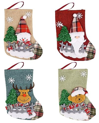 Ailvor Nikolausstrumpf, 4er Set Weihnachtsstrumpf, Nikolausstiefel zum Befüllen, Nikolaussocke Personalisiert für Kamin, Weihnachtsbaum, Wand, Treppe Weihnachtsdeko