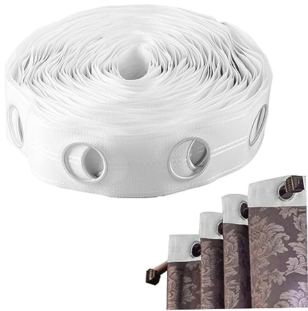 Curtain Heading Tape 10m 60 Holes 42mm Round Curtain Header Tape Anti-UV Folding Polypropylene Cloth Drapery Grommet Tape for Home Office Curtain Header Tape Curtain Grommet Top Tape
