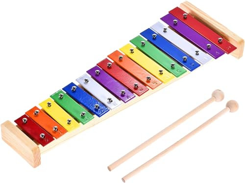Xylophon Glockenspiel Holz,15 Töne Bunt Xylophon für Kinder, mit 2 Schlägeln, Musikinstrument für Mädchen und Jungen ab 3 Jahren