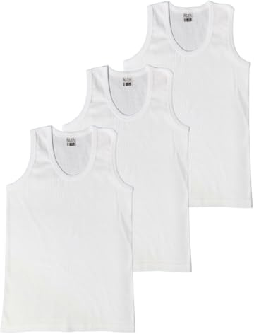 ALYA UNDERWEAR Confezione da 3 Canottiere a Coste per Ragazzi in 100% Cotone