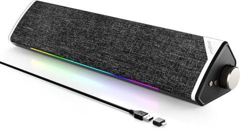 SOULION R60 LED Soundbar PC USB Bluetooth 5.3 Casse per Computer, Portatile, Gaming, Monitor, Altoparlante Stereo 12W, Alimentazioni USB, con Aux Jack 3.5mm, Design del tessuto di moda