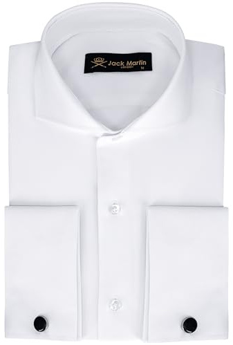 Jack Martin London Chemises habillées pour Hommes à Poignets Mousquetaires avec col Italien | Boutons de Manchette Inclus | Chemise Formelle Luxe à Manches Longues pour Hommes