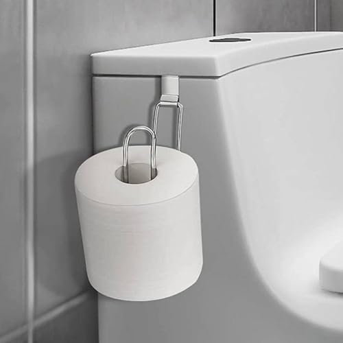 HEIBTENY Portarrollos de Papel higiénico de Acero Inoxidable sobre la Cisterna, Organizador Colgante para baño, Ahorra Espacio, fácil instalación, sin taladros(Plata)