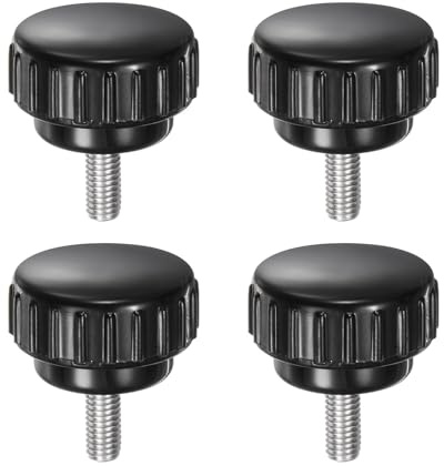 QUARKZMAN 4pz Manopole di Serraggio Zigrinate M5 x 12mm Metrico 304 Acciaio Inossidabile Filettatura Maschio Vite a Testa Zigrinata 25mm Testa Rotonda Plastica Filettata Bullone a Mano Nero