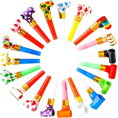 40 Stück Tröte, Party Tröte, Partyspass Scherzartikel Party Tröte Tröten Zubehör Spaß, Farbig Gemischt, Trompete für Neujahr Geburtstag Party, Weihnachten