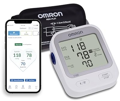 OMRON Silver Upper Arm Blood Pressure Monitor, Clinically Validated, Medical Grade, Large Screen, Unlimited Readings in OMRON app, Pre-Formed Cuff, Blood Pressure Machine with Bluetooth Technology