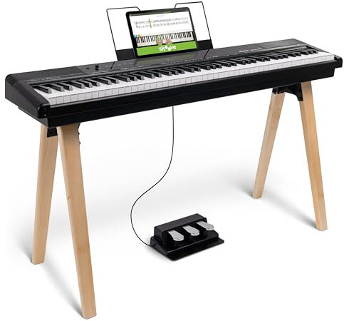 Alesis Recital Home Digital Piano mit 88 Gewichteten Hammermechanik-Tasten, Ständer, Pedalen und Unterrichtsmaterial, Schwarz