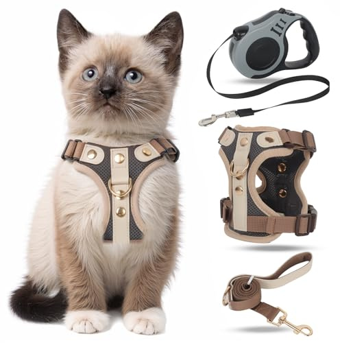 Arnés para gatos con correa retráctil automática, a prueba de fugas, set ajustable para gatos, gatitos y perros