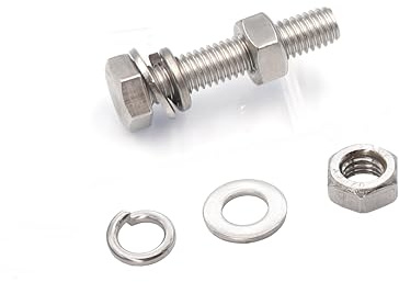 binifiMux 10-Pack M10 x 35mm Hexagon Screws Hex Bolts with M10 Hex Nuts Flat Washers/Spring Lock Washers Set, 304/18-8, Plain Finish