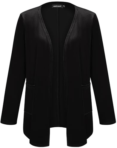 Kyzoeyou - Blazer da donna con tasche, a maniche lunghe, aperto sul davanti, in velluto, per lavoro e ufficio, stile casual, orlo irregolare, B-nero, L