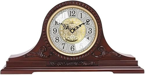 Orologio da caminetto – Orologio rustico in legno massiccio da tavolo per soggiorno, orologio decorativo da mensola con campanello orario, adatto per caminetto o camino