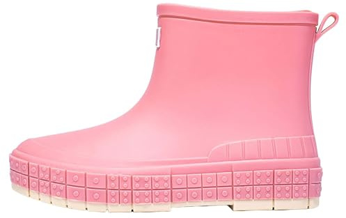 Gummistövlar dam lätta, regnstövlar dam kort svart gummistövletter fashionabla arbetsskor vattentäta regnskor halkfria slip-stövlar utomhus trekkingstövlar slitage fiskestövlar, ROSA, 40 EU