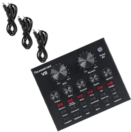 Angoily Ensemble Microphone à Condensateur avec Carte Son Externe Réglable, Mixeur Audio Mobile 10 Effets Sonores pour Streaming en Direct, Équipement de Diffusion en Direct Polyvalent