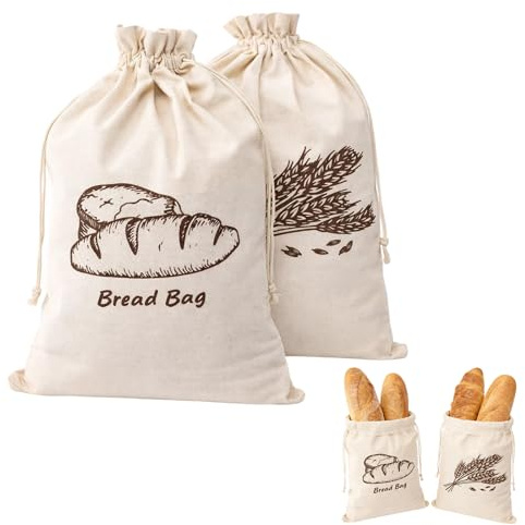 2 Pcs 30x45cm Linen Bread Bags with Drawstring, Reusable Bread Bags for Homemade Breads, 11.8x17.7Inch Cotton Breadbags to Keep Bread Fresh, Storage Bag for Vegetable Corn Buckwheat