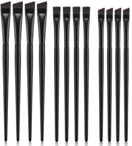 12 Pcs Eyebrow Tint Brush Set, Angled Eyebrow Brush for Eyebrow Tinting, Eyeliner and Eyeshadow Makeup, Black