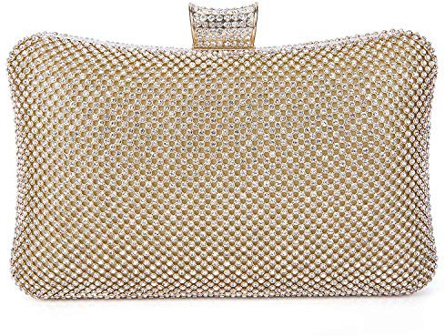 HARPIMER Bolso Fiesta Mujer, Clutch Bolso de Noche Boda Ceremonia Novia Cartera de Mano con Anillo Diamante (Dorado)