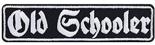 Parches ropa OLD SCHOOL Patch Old Schooler Iron-on Chopper Patch Biker Iron-on Pictures Regalo Motociclista Aplicación para chaqueta/chaleco/vaqueros/botas/motocicleta | 100x25mm