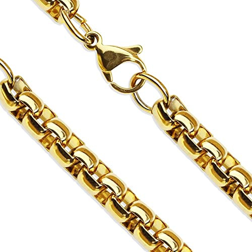 Fantasy Forge Jewelry Gold Round Box Chain Womens Mens Stainless Steel Rolo Necklace 3mm 15-20-Inch (17-inch)