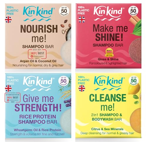 KinKind Shampoo Bars for hair UK made gift set. 4x Eco Friendly Soap Free Bars. Nourish Shine Strengthen and Cleanse with Natural Ingredients