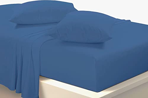 Extra Deep 40cm Fitted Sheets Easy Care Polycotton Cotton Rich Deep Fitted Bed Sheets (Mid Blue, Super King)