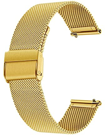 Deolven Snabbfrigörande klockarmband, nätvävt metallklockarmband för män och kvinnor, universell rem för smartklockor och Seiko-klockor, 18 mm, guld