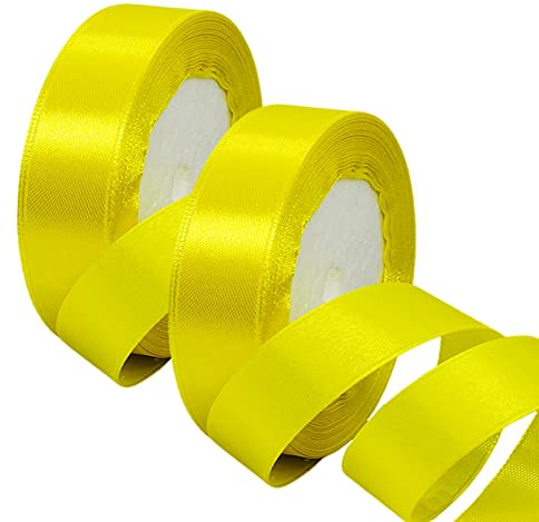 2 x 25mm Wide Lemon Yellow Ribbon Thick Satin Ribbon 22m, 1 inch Thick Vivid Yellow Ribbon for Gift Wrapping Wedding Halloween Christmas Birthday Cake Hair Bow Florist Bouquet Crafts Decorations