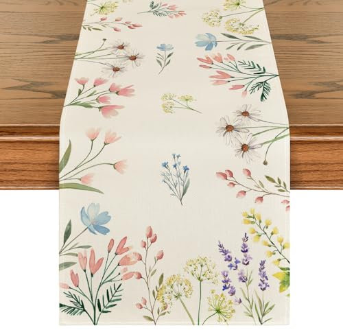 Artoid Mode Pflanzen Blumen Frühling Tischläufer, Saisonnal Sommer Küche Tisch Dekoration Drinnen Urlaub Party Dekor 40x180 cm