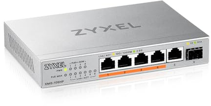 Zyxel 5-Port 2.5G Multi-Gig Unmanaged Switch @70W with 4x PoE++ (60W) | 1x 10G SFP+ | Desktop/Wall Mount [XMG-105HP]