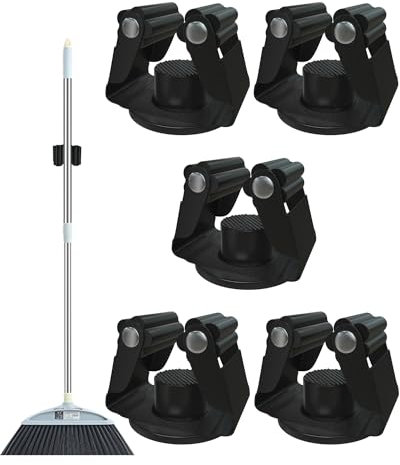 FYWZ Magnetic Broom Holder, Steel Mop Mount No Drilling Magnetic Holder for Garage Tools, Anti-Slip Utility Mount for Garage, Kitchen, Laundry Tools Organizer and Management - 5 Pack/Black