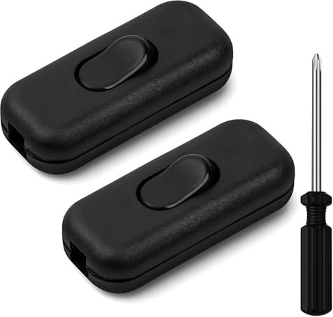 AXFEE Interruttore a cavo in linea DP 6A, confezione da 2 interruttori siluro, commutazione a doppio polo a 2 o 3 nuclei, accetta filo rotondo o piatto, interruttore in linea da 250 V per lampada da