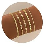 Dochais 5 Stück Armband Damen Gold Set Armband 14K Vergoldet Verstellbar Armbänder Gold Boho Schlange Kubanische Büroklammer Armbänder Schmuck für Damen Frauen Mädchen A