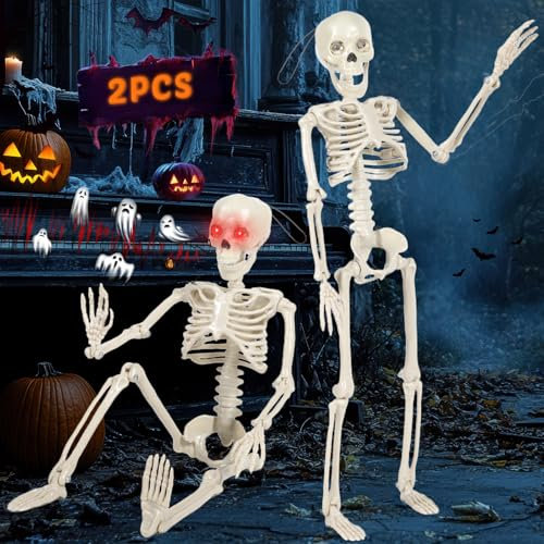 Vleuexe Decorazione Halloween, 2 Pezzi Scheletro Con Giunti Mobili, Addobbi da Appendere, Grandezza 40cm, Decorazioni Casa Infestata