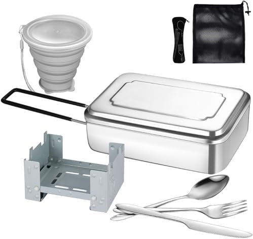 Lafuntar Camping Mess Tin, 8-Piece Mess Tins for Camping, Folding Cup, Features Mess Tins, Cutlery Set, Compact Stove, Storage Bag Suitable for Travel & Outdoor (Upgrade)