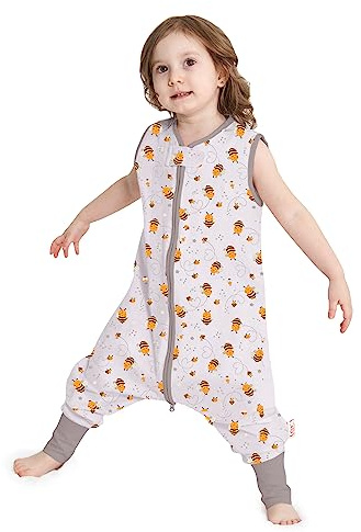 Miracle Baby Sac de Couchage pour Bébé, 0.5 Tog Gigoteuse D'été à Pieds sans Manches pour Fille Garçon, Turbulette 100% Coton, Longueur 105 cm, 4-6 Ans (Abeille)