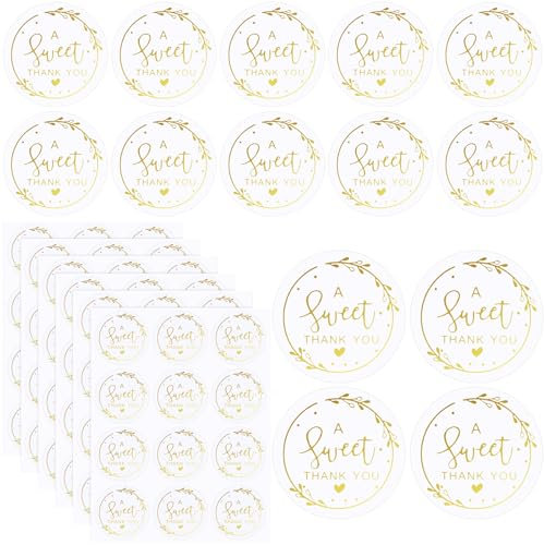 Fullhawl 288 st A Sweet Thank You-klistermärken guld tack-presentklistermärken, 5 cm runda söta tackklistermärken etiketter för presentförpackning, bröllop, baby shower, födelsedag, årsdag festgåva
