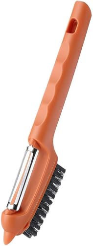 Pelaverdure con spazzola, 3 in 1, multifunzione, per sbucciare le verdure, pelapatate e carote, con manico ergonomico (arancione)
