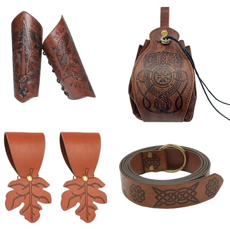 Begonia 4 stycken medeltida klädset, vikingakläder kvinnor och män, armskenor medeltida bältesväska, viking pirater häxa kostym för cosplay fest