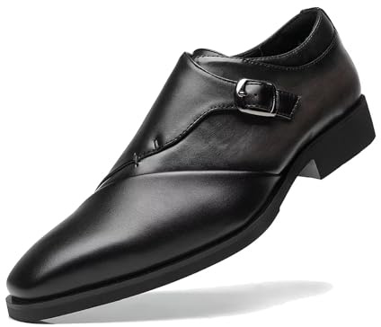SANNAX Monk Strap Men’s Dress Loafer Shoes Plain Toe Classic Oxfords Shoes for Formal Business Wedding Black