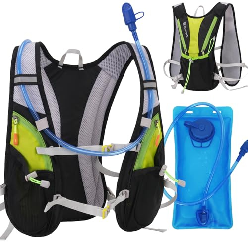 BBAIYULE Mochila de hidratación con vejiga de hidratación, ultraligera, con bolsa de hidratación de 2 l, sin bisfenol A, mochila con bolsa de hidratación y reflectores (con bolsa de 2 L)