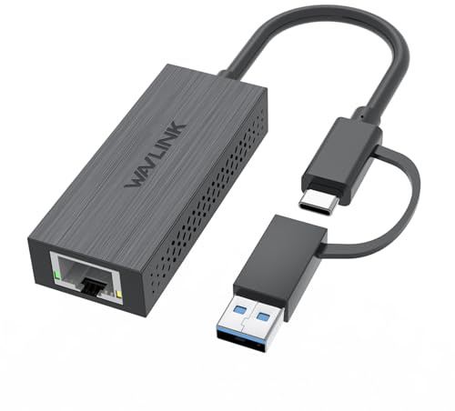 USB C to Ethernet Adapter, WAVLINK 2.5G USB LAN Adapter, Compatible with Laptop, PC with Windows 7/8/10, XP, Vista, Mac OS 10.6 or higher